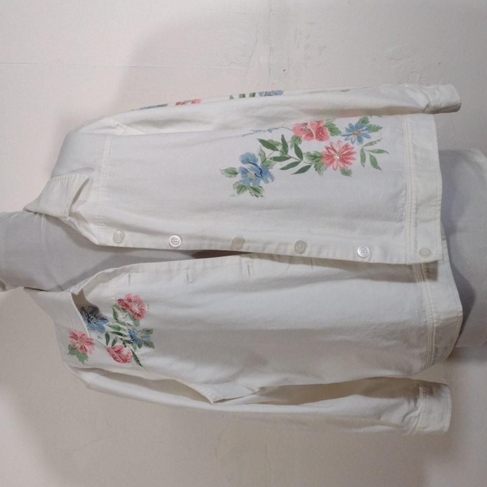 Alfred Dunner White Denim Floral Jacket Women's 16 Petite